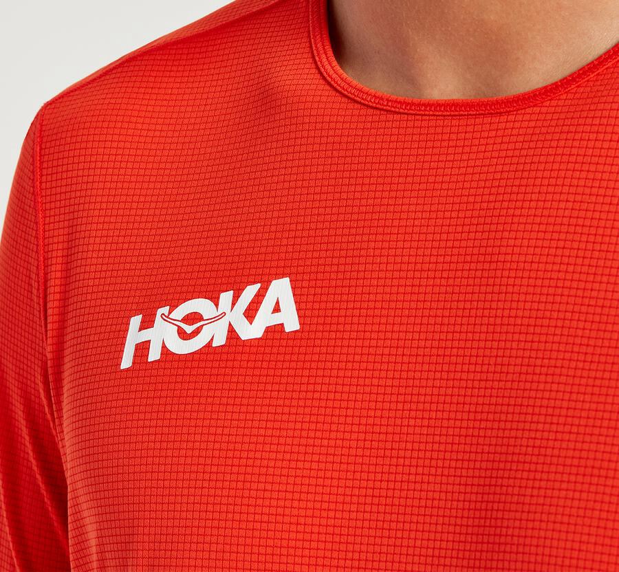 Haut Hoka One One Performance Short Sleeve Homme - Rouge - WSO-507163